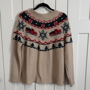 Maurices Beige Sweater with Red and Green Design
